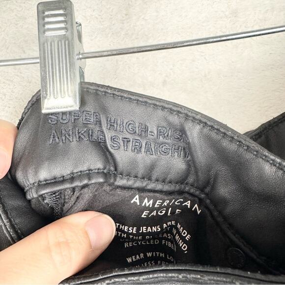 AE Stretch Super High-Rise Vegan Leather Waist Ankle Straight Jean Black Size 4R - Picture 10 of 15